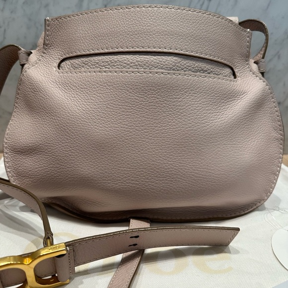 Chloe Marcie Medium Taupe Leather Crossbody Saddle Bag - Picture 5 of 12